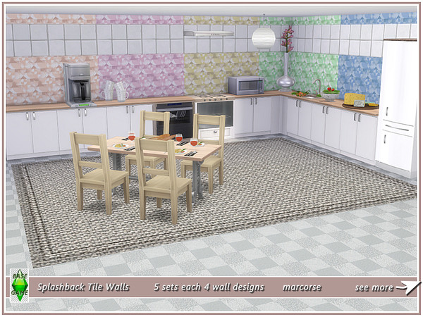 Sims 4 — Splashback Tile Walls_marcorse by marcorse —  5 sets of tiled walls for kitchen or bathroom. Each set comprises