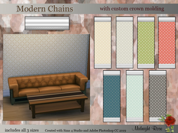 Sims 4 — Modern Chains by MidnightRose — Modern wallpaper with the look of linked chains. Custom crown molding enhances