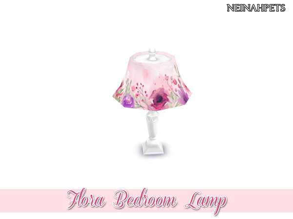 Sims 4 — Flora Bedroom Table Lamp by neinahpets — A beautiful silvery white table lamp with a lamp shade accented by pink