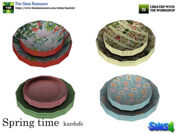 Sims 4 — kardofe_Spring time_Dishes by kardofe — Decorative, stacked plates, in four color options 