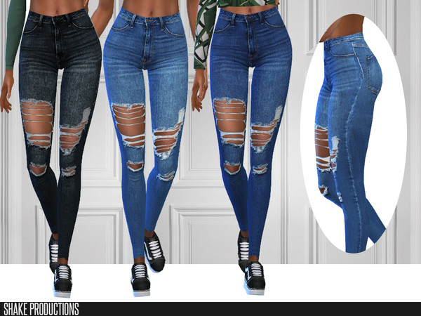 Sims 4 — ShakeProductions 254 - Jeans by ShakeProductions — Ripped Jeans High Waisted 6 Colors