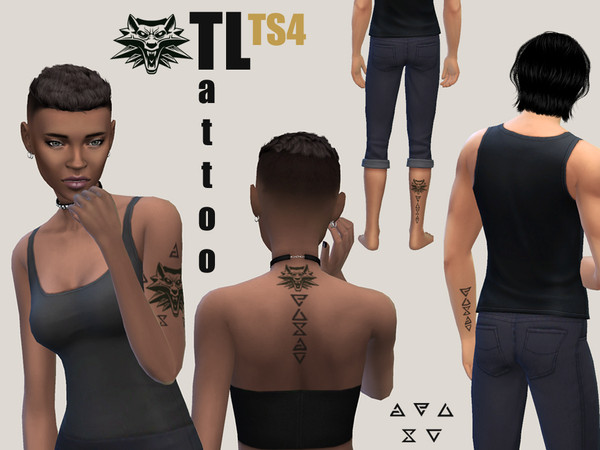 Sims 4 — The Witcher Tattoo by TitusLinde — The first part of the trilogy about Geralt of Rivia was published in 2007.