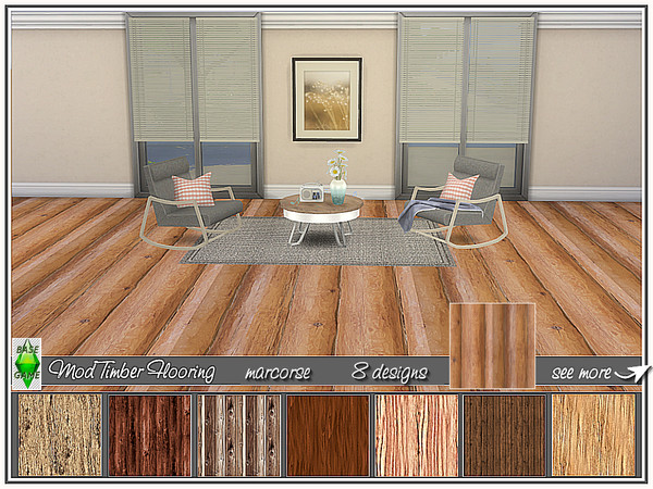 Sims 4 — Mod Timber Flooring_marcorse by marcorse — 8 modern timber floor patterns. Found in Wood. Cost : 2. Created in