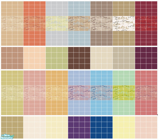 Sims 2 — Seeds Tile Set  - A by s00z — 14 Tiled walls with coordinating tiled floors. THIS SET COMES IN TWO HALVES - SEE