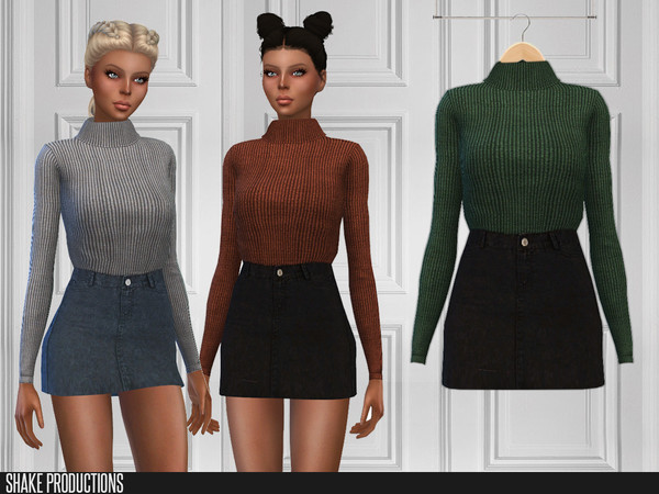 Sims 4 — ShakeProductions 260 - Outfit by ShakeProductions — Full Body/Short Dresses Wool Top With Denim Skirt New Mesh
