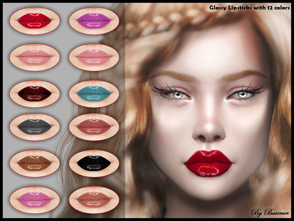 Sims 4 — [Busenur41] Glossy Lipsticks with 12 Colors by busenur41 — Lipsticks with 12 colors HQ Texture Available for