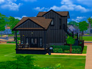 Sims 4 — Mountain Lodge by Egy922 — A 20x15 lot, with warm tones and a lot of dark wood! One bedroom and two bathrooms.