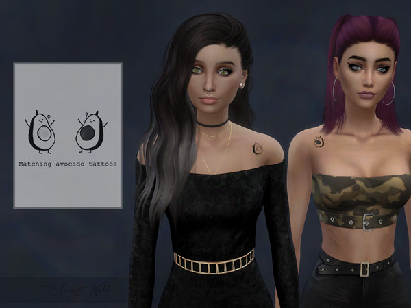 Sims 4 — Matching BFF tattoos by annawahl2 — A set of 2 matching avocado tattoos for both genders.