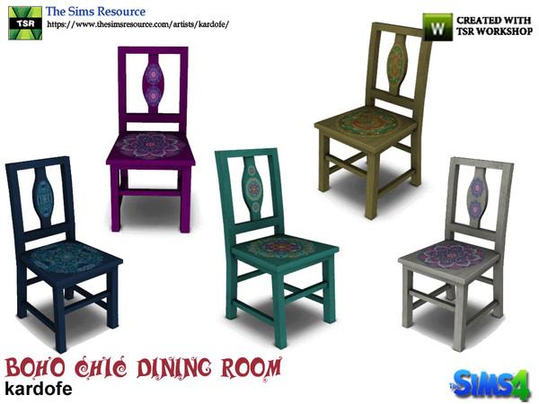 Sims 4 — kardofe_Boho Chic Dining Room_Dining Chair by kardofe — Wooden dining chair, in intense colors, adorned with