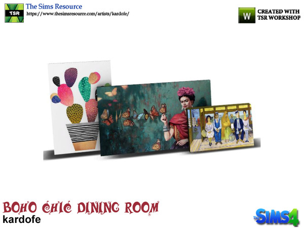 Sims 4 — kardofe_Boho Chic Dining Room_Pictures2 by kardofe — Group of three paintings resting on the floor 