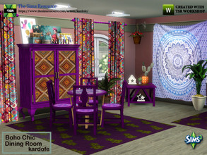 Sims 3 — kardofe_Boho Chic Dining Room_ by kardofe — Dining room with table, chairs, sideboard, curtains, wall tapestry,