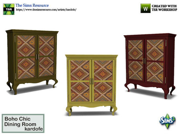 Sims 3 — kardofe_Boho Chic Dining Room_Sideboard by kardofe — Wooden sideboard in intense colours, with doors decorated