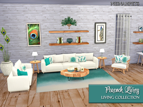 Sims 4 — Peacock Living Collection-REQUIRES MESH by neinahpets — A beautiful wooden, tree stump, and white accented with
