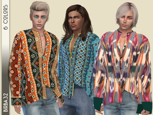Sims 4 — Boho oversized shirt recolor by Birba32 — Six recolor for this big shirt, your hippy guys will love it. This is