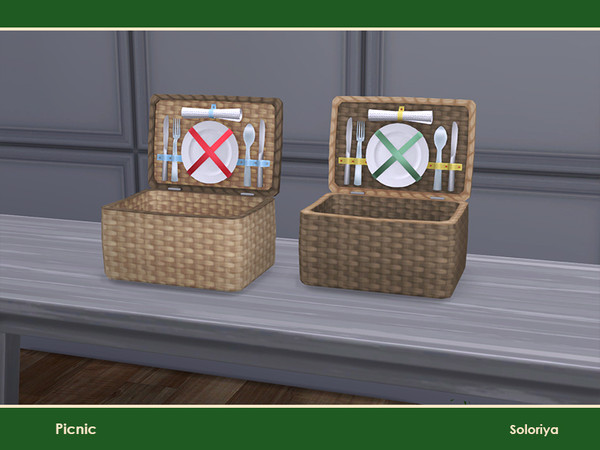 Sims 4 — Basket with Dishes by soloriya — Basket with dishes. Part of Picnic set. 5 color variations. Category: