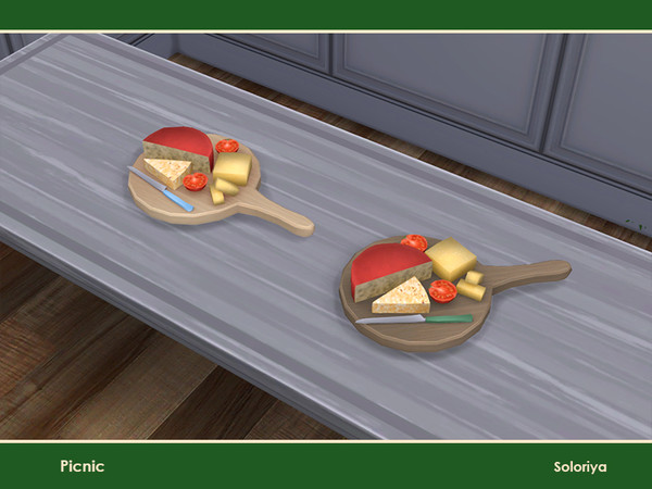 Sims 4 — Picnic. Cheese by soloriya — Cheese with tomatoes on a wooden cutting board. Part of Picnic set. 2 color