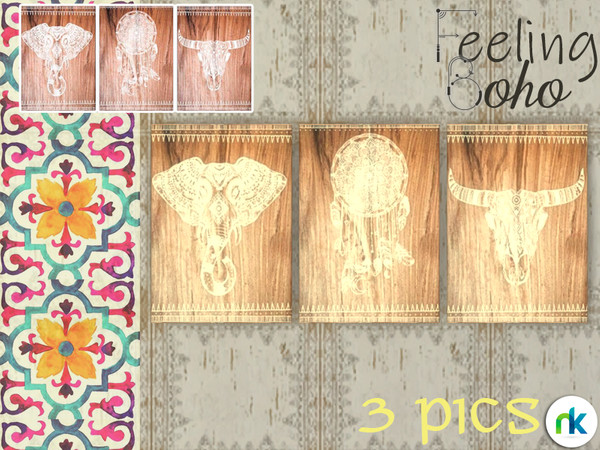 Sims 4 — Nikadema Feeling Boho 3 Pictures by nikadema — Three pictures made in wood for your deco walls