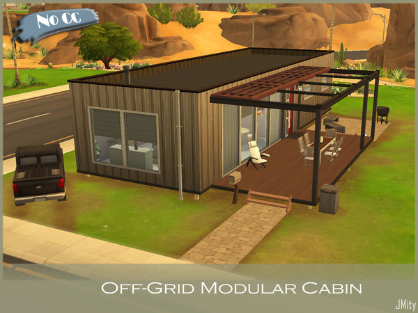 Sims 4 — Off-Grid Modular Cabin by JMity — From the rear it may look like an inconspicuous shed, but, walking from the