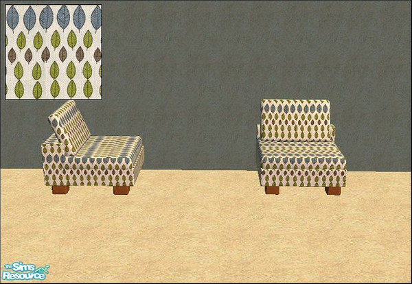 Sims 2 — CSBL Living [Arm Chair 2] by Lola — Cool, Contemparay Living Room In Sage, Teal, Cream With Leaf Patterned