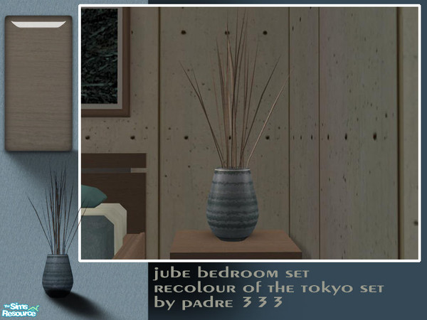 Sims 2 — Jube Bedroom Suite - Potted Sticks by Padre — A mild muted green coupled with light timber and cool blues for