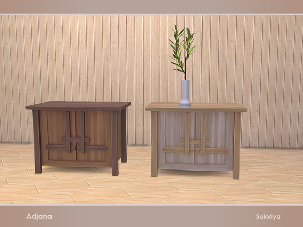 Sims 4 — Adjana. Dresser Low by soloriya — Low wooden dresser. Has slots for decorative items. Part of Adjana set. 2