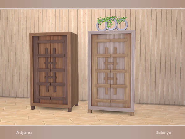 Sims 4 — Adjana. Dresser High by soloriya — High wooden dresser. Has slots for decorative items. Part of Adjana set. 2