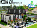 Sims 4 — Modern Noir by strangetown — This modern home has 3 bedrooms and 4 bathrooms. There is one master bedroom, one