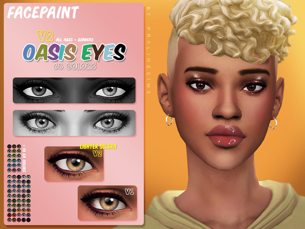 Sims 4 — Oasis Eyes N155 V2 FACEPAINT by Pralinesims — Eyes in 68 colors, all ages and genders. Can be found under