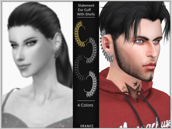 Sims 4 — Statement Ear Cuff With Shells (Right) by OranosTR — - New Mesh - 4 Colors - HQ Mode compatible. Hope you like