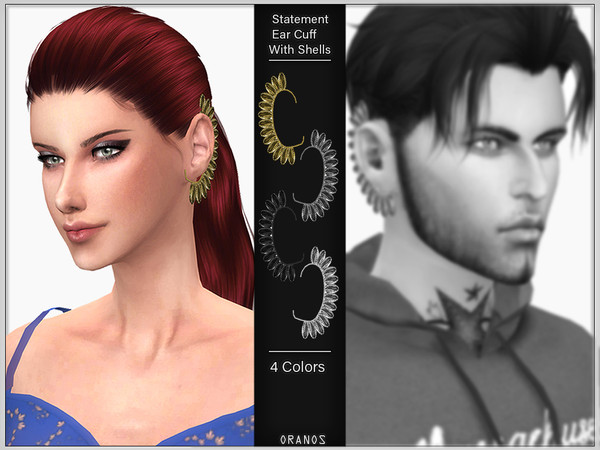 Sims 4 — Statement Ear Cuff With Shells (Left) by OranosTR — - New Mesh - 4 Colors - HQ Mode compatible. Hope you like