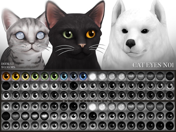 Sims 4 — Cat Eyes N01 Default Replacement by Pralinesims — Cat eyes in 9 colors, replaces the default eyes and comes with