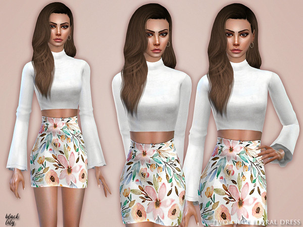 Sims 4 — Two-Piece Floral Dress by Black_Lily — YA/A/Teen 1 Style New item Edited EA mesh by me