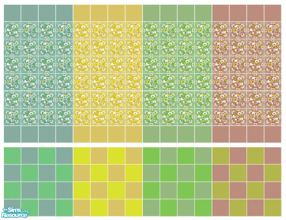 Sims 2 — Posey Tile Set by s00z — Four tiled walls with coordinating floors.