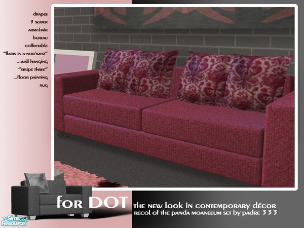 Sims 2 — For DOT - Sofa/Armchair by Padre — Homage to my ring bearer, DOT here at TSR. A pink livingroom set (who said