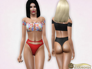 Sims 3 — Bardot Off Shoulder Bikini Set by Harmonia — 4 color. recolorable Please do not use my textures. Please do not