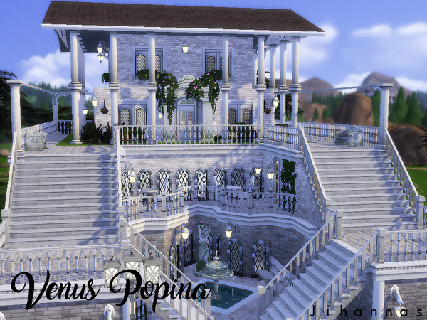 Sims 4 — Venus Popina by Jihannas — A Greco-Roman themed Resturant for your sims! Has 4 stories, waiting areas, 2 sets of