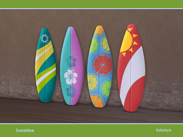 Sims 4 — Sunshine. Surfboard by soloriya — Colorful decorative surfboard. Part of Sunshine set. Has 4 color variations.