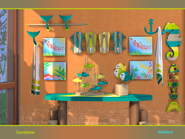 Sims 4 — Sunshine Decor by soloriya — A set of summer decorative objects. Includes 11 objects, has 4 color palettes.