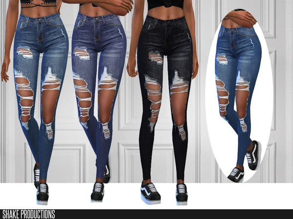 Sims 4 — ShakeProductions 294-3 Jeans by ShakeProductions — Ripped High Waisted Jeans 5 Colors