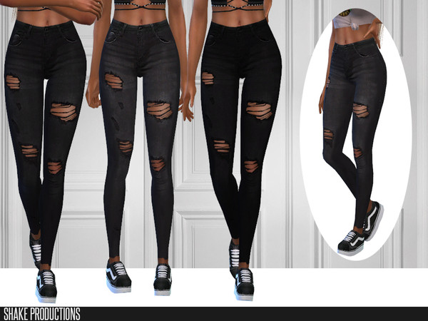 Sims 4 — ShakeProductions 296-2 Jeans by ShakeProductions — Ripped High Waisted Jeans 5 Colors