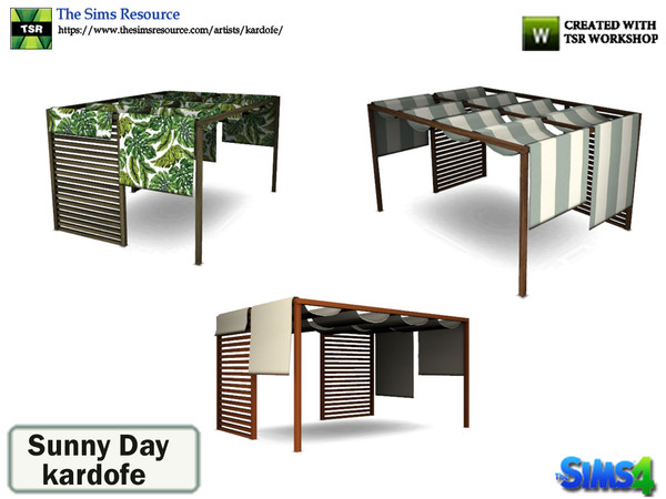 Sims 4 — kardofe_Sunny Day _Pergola by kardofe — Wooden garden pergola with fabric awnings in three different colour