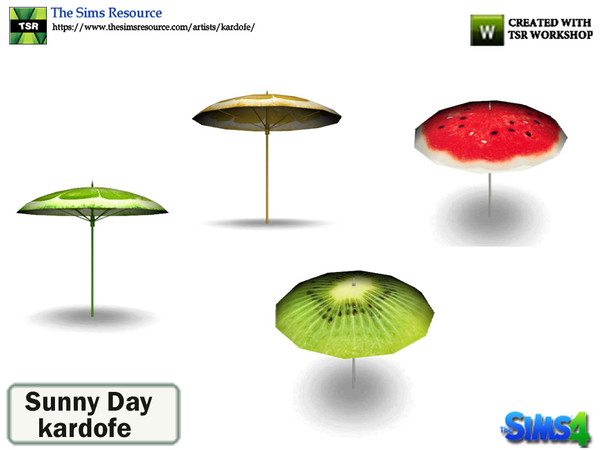 Sims 4 — kardofe_Sunny Day _Umbrella by kardofe — Beach umbrella, decorated with floral motifs, in four color options 