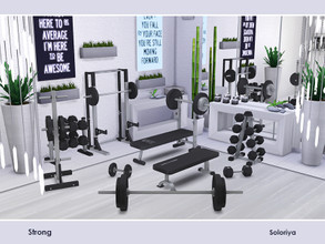 Sims 4 — Strong by soloriya — Decorative and functional supplies for your gyms. Includes 11 objects, has 1 color palette.