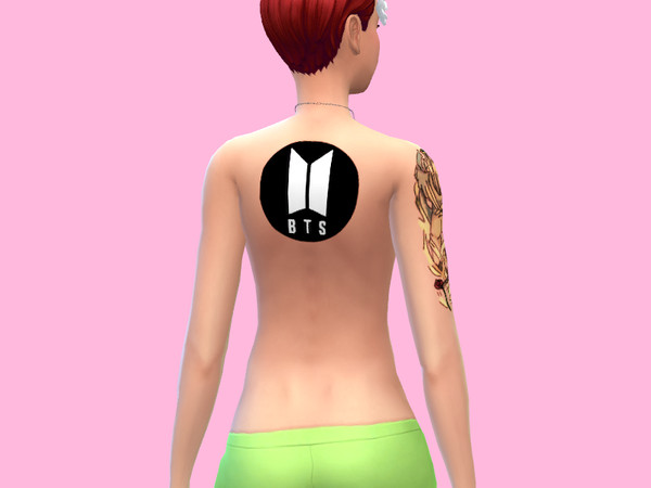 Sims 4 — Kpop Set by Sunnny_Loui — BTS back Tattoo, Diamond back tattoo, I heart Kpop arm tattoo