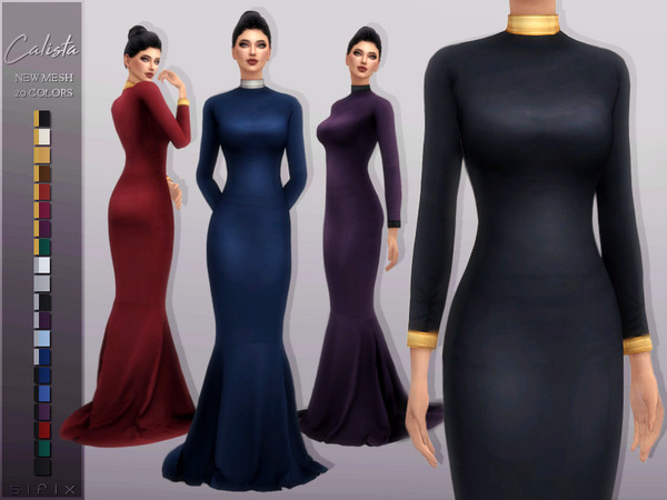 Sims 4 — Calista Gown by Sifix2 — - New mesh - Base game compatible - Custom thumbnail - 20 colors Thanks to all the CC