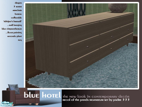 Sims 2 — Blue Hotel - Buffet by Padre — A new contemporary colour scheme for the Panda Moaneeum set. Browns and blues
