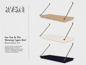 Sims 4 — Sea You In The Morning Upper Bed Frame by RAVASHEEN — Wall-mounted, hanging bed frame made out of wood that is