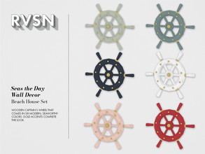 Sims 4 — Seas the Day Wall Decor by RAVASHEEN — Wooden wheel wall decor that comes in six modern, seaworthy colors. Gold