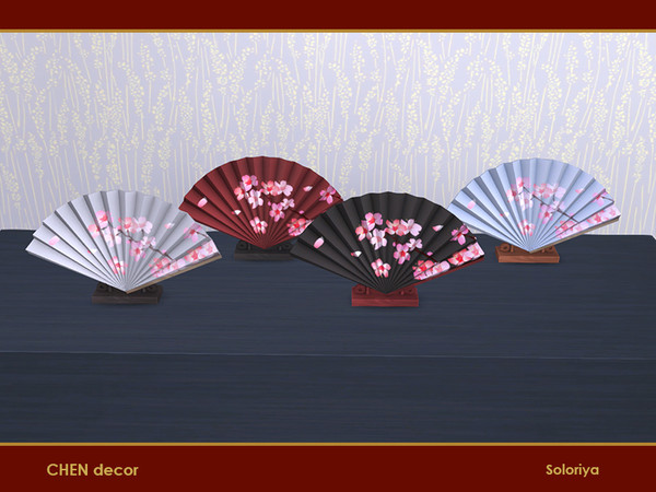 Sims 4 — Chen Decor. Fan by soloriya — Decorative fan. You can place it on any surfaces. Part of Chen Decor set. 4 color