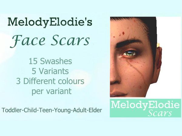 Sims 4 — Face Scars by MelodyElodie — Some face scars for your sims :) Available for all ages and all genders. Comes with